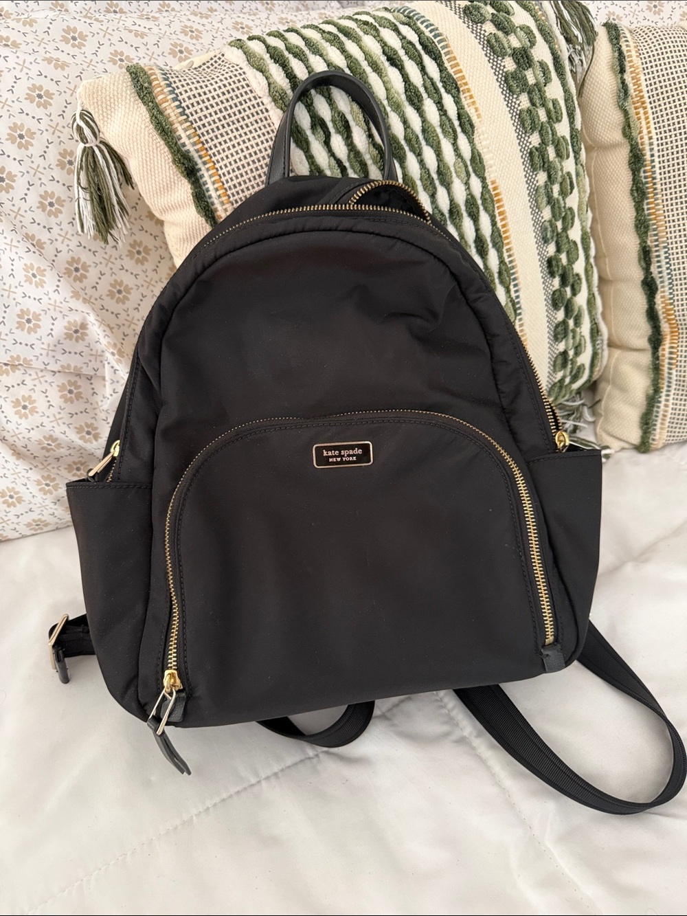 kate spade black nylon backpack with gold hardware